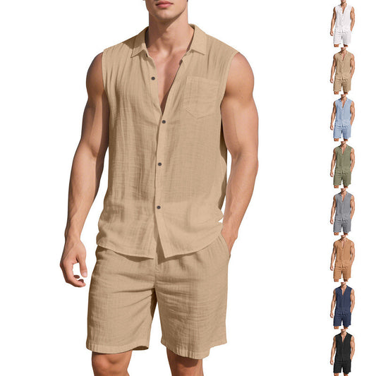 European And American Linen Suit Men's Clothing Casual Polo Collar Sleeveless