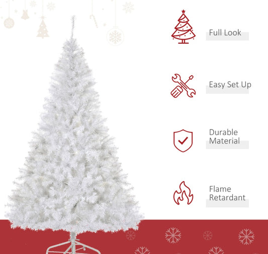 6ft White Christmas Tree Pre Lit PVC With Metal Stand 250 Warm White LED Tips For Home Decoration